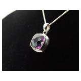 .925 Sterling Silver Mystic Amethyst Crystal Pendant Necklace