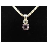 .925 Sterling Silver Amethyst Crystal Pendant Necklace