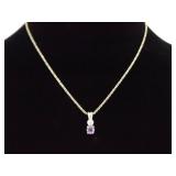 .925 Sterling Silver Amethyst Crystal Pendant Necklace