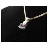 .925 Sterling Silver Amethyst Crystal Pendant Necklace