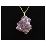 .925 Sterling Silver Raw Amethyst Geode Vermeil Pendant Necklace