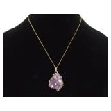 .925 Sterling Silver Raw Amethyst Geode Vermeil Pendant Necklace