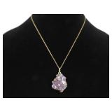 .925 Sterling Silver Raw Amethyst Geode Vermeil Pendant Necklace