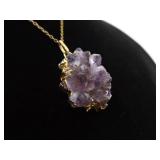 .925 Sterling Silver Raw Amethyst Geode Vermeil Pendant Necklace