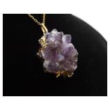 .925 Sterling Silver Raw Amethyst Geode Vermeil Pendant Necklace