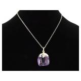 .925 Sterling Silver Semi Polished Raw Amethyst Pendant Necklace