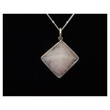 .925 Sterling Silver Rose Quartz Pyramid Pendant Necklace