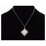 .925 Sterling Silver Rose Quartz Pyramid Pendant Necklace