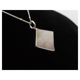 .925 Sterling Silver Rose Quartz Pyramid Pendant Necklace