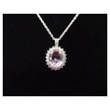 .925 Sterling Silver Pink Sapphire Crystal Pendant Necklace