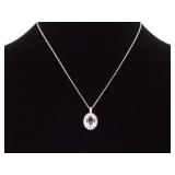 .925 Sterling Silver Pink Sapphire Crystal Pendant Necklace