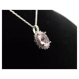 .925 Sterling Silver Pink Sapphire Crystal Pendant Necklace