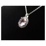 .925 Sterling Silver Pink Sapphire Crystal Pendant Necklace