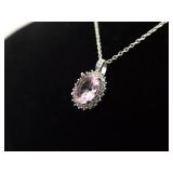 .925 Sterling Silver Pink Sapphire Crystal Pendant Necklace