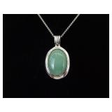 .925 Sterling Silver Jade Cabochon Pendant Necklace