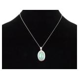 .925 Sterling Silver Jade Cabochon Pendant Necklace