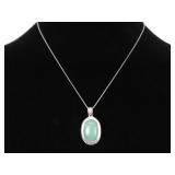 .925 Sterling Silver Jade Cabochon Pendant Necklace
