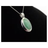.925 Sterling Silver Jade Cabochon Pendant Necklace