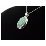 .925 Sterling Silver Jade Cabochon Pendant Necklace