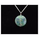 .925 Sterling Silver Green Turquoise Pendant Necklace