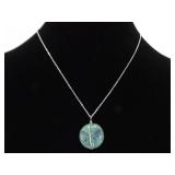 .925 Sterling Silver Green Turquoise Pendant Necklace