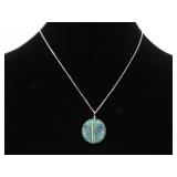 .925 Sterling Silver Green Turquoise Pendant Necklace
