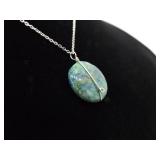 .925 Sterling Silver Green Turquoise Pendant Necklace