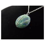 .925 Sterling Silver Green Turquoise Pendant Necklace