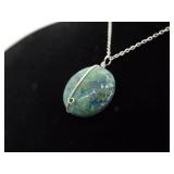 .925 Sterling Silver Green Turquoise Pendant Necklace