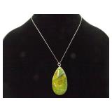 .925 Sterling Silver Calcedony Dragons Veins Agate Pendant Necklace