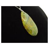 .925 Sterling Silver Calcedony Dragons Veins Agate Pendant Necklace