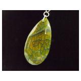 .925 Sterling Silver Calcedony Dragons Veins Agate Pendant Necklace