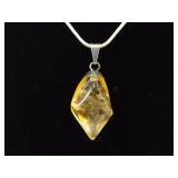 .925 Sterling Silver Citrine Healing Crystal Pendant Necklace