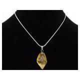 .925 Sterling Silver Citrine Healing Crystal Pendant Necklace