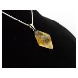 .925 Sterling Silver Citrine Healing Crystal Pendant Necklace
