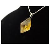 .925 Sterling Silver Citrine Healing Crystal Pendant Necklace