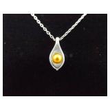 .925 Sterling Silver Golden Pearl Pendant Necklace