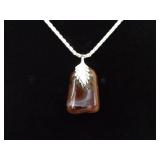 .925 Sterling Silver Chocolate Carnelian Stone Pendant Necklace