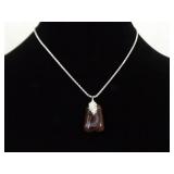 .925 Sterling Silver Chocolate Carnelian Stone Pendant Necklace
