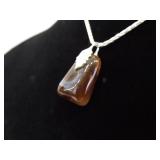 .925 Sterling Silver Chocolate Carnelian Stone Pendant Necklace
