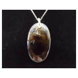 .925 Sterling Silver Moss Agate Pendant Necklace