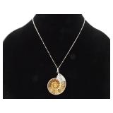.925 Sterling Silver Ammonite Fossil Pendant Necklace