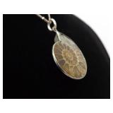 .925 Sterling Silver Ammonite Fossil Pendant Necklace