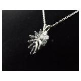 .925 Sterling Silver Black Sapphire Crystal Leaf Pendant Necklace
