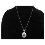 .925 Sterling Silver Moss Agate Pendant Necklace