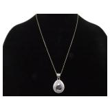 .925 Sterling Silver Moss Agate Pendant Necklace