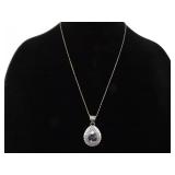 .925 Sterling Silver Moss Agate Pendant Necklace