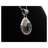 .925 Sterling Silver Moss Agate Pendant Necklace