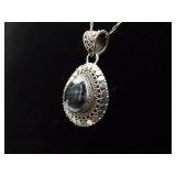 .925 Sterling Silver Moss Agate Pendant Necklace
