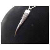 .925 Sterling Silver RARE Dik Dik Horn Pendant Necklace